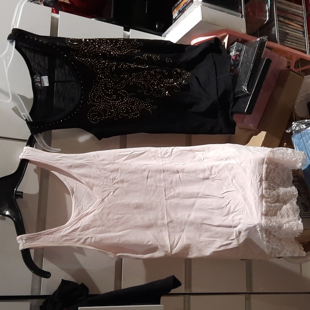 NWOT Lot Of Two SEXY SEQUIN Tunic Length TOPs SEQUINS LACE KNIT Tanks